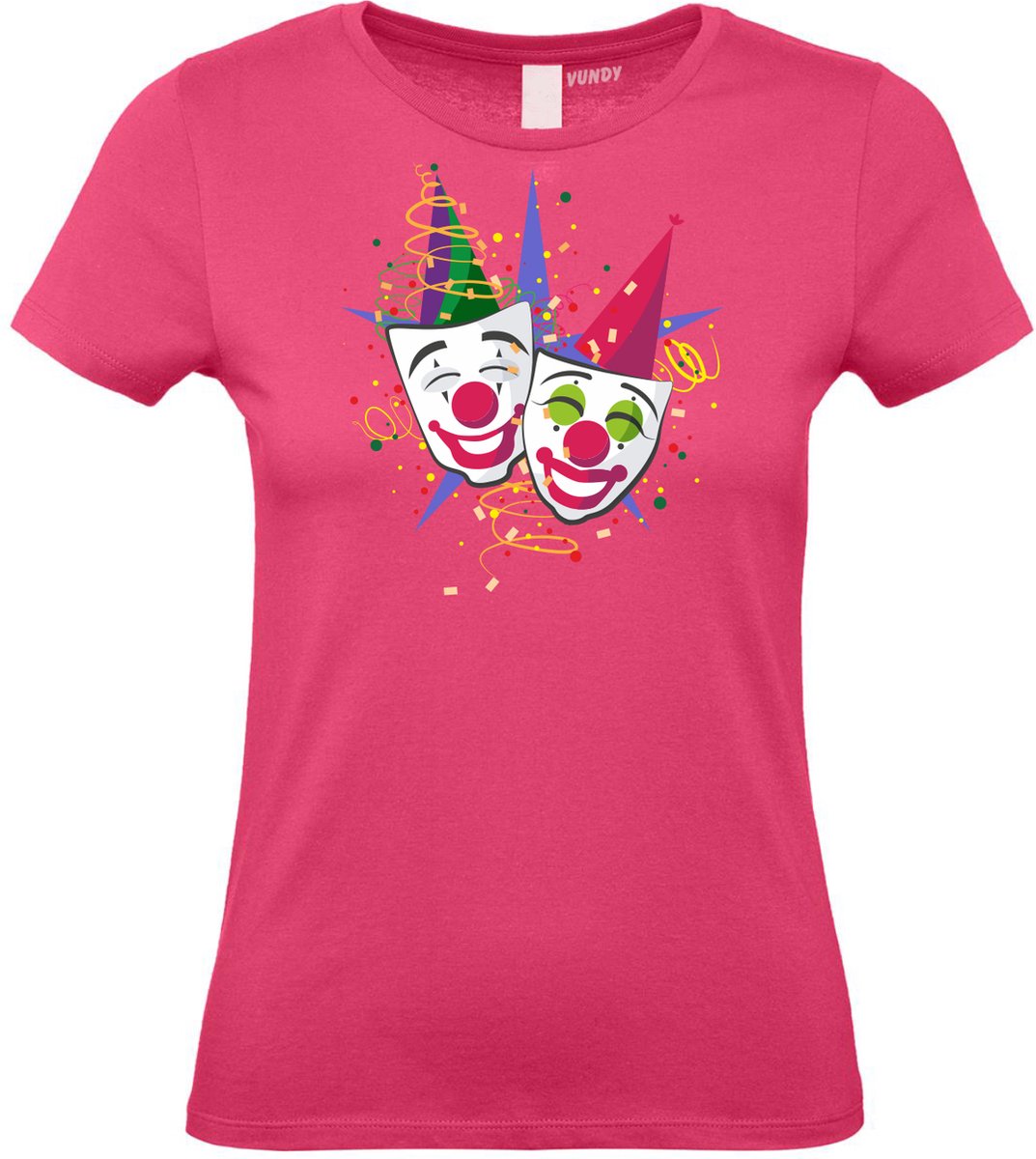 Dames T-shirt Carnaval Masker | Carnaval | Carnavalskleding Dames Heren | Roze | maat XS